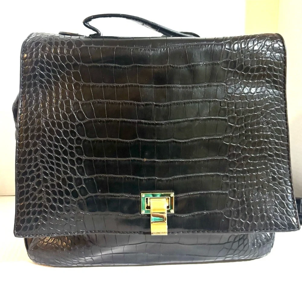 Elegant Black Crocodile-Embossed PVC leather Backpack